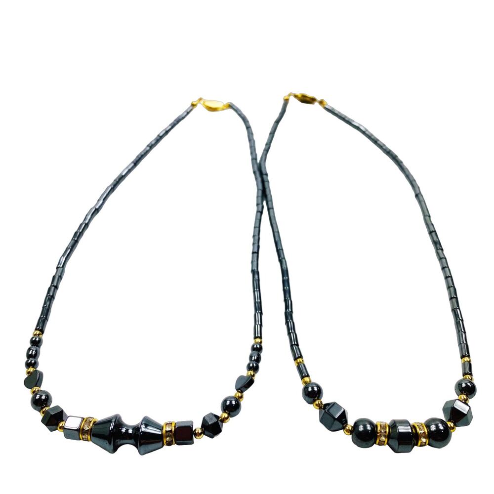 Fashion Charcoal Gold Beaded Set C Necklaces Lot of 2